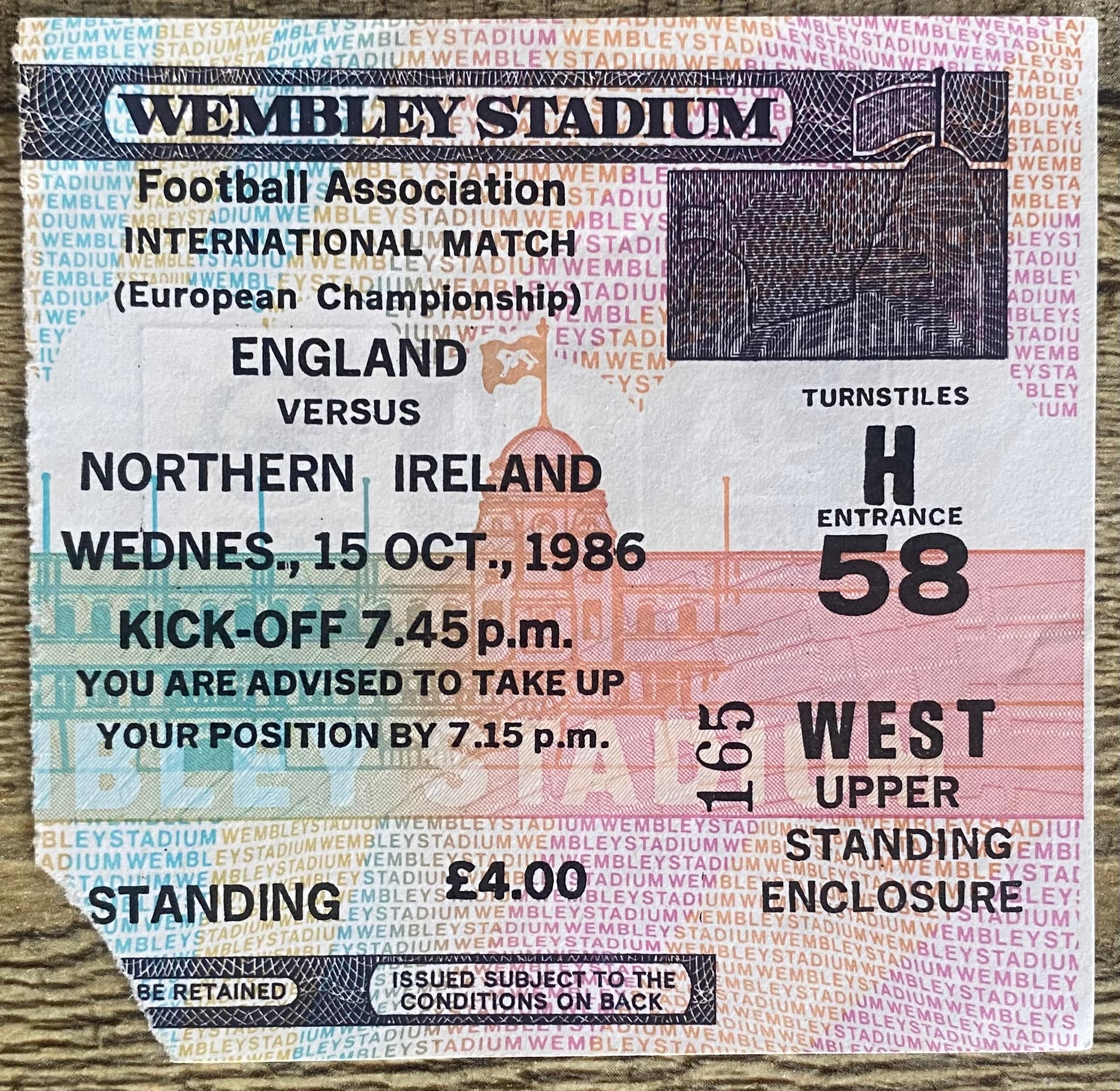 1986 ORIGINAL EUROPEAN CHAMPIONSHIP QUALIFYING TICKET ENGLAND V NORTHERN IRELAND