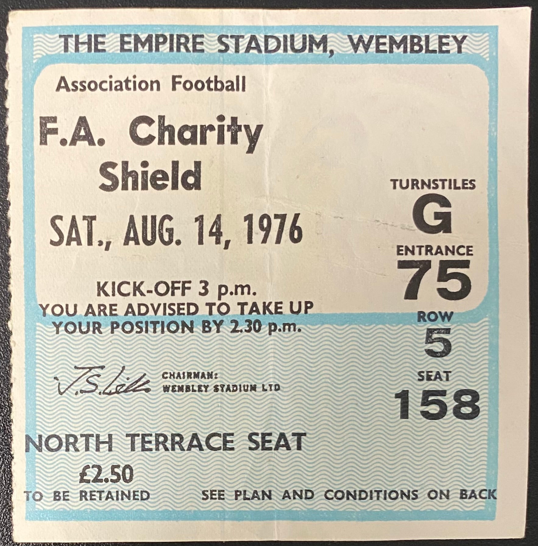 1976 ORIGINAL CHARITY SHIELD TICKET LIVERPOOL V SOUTHAMPTON