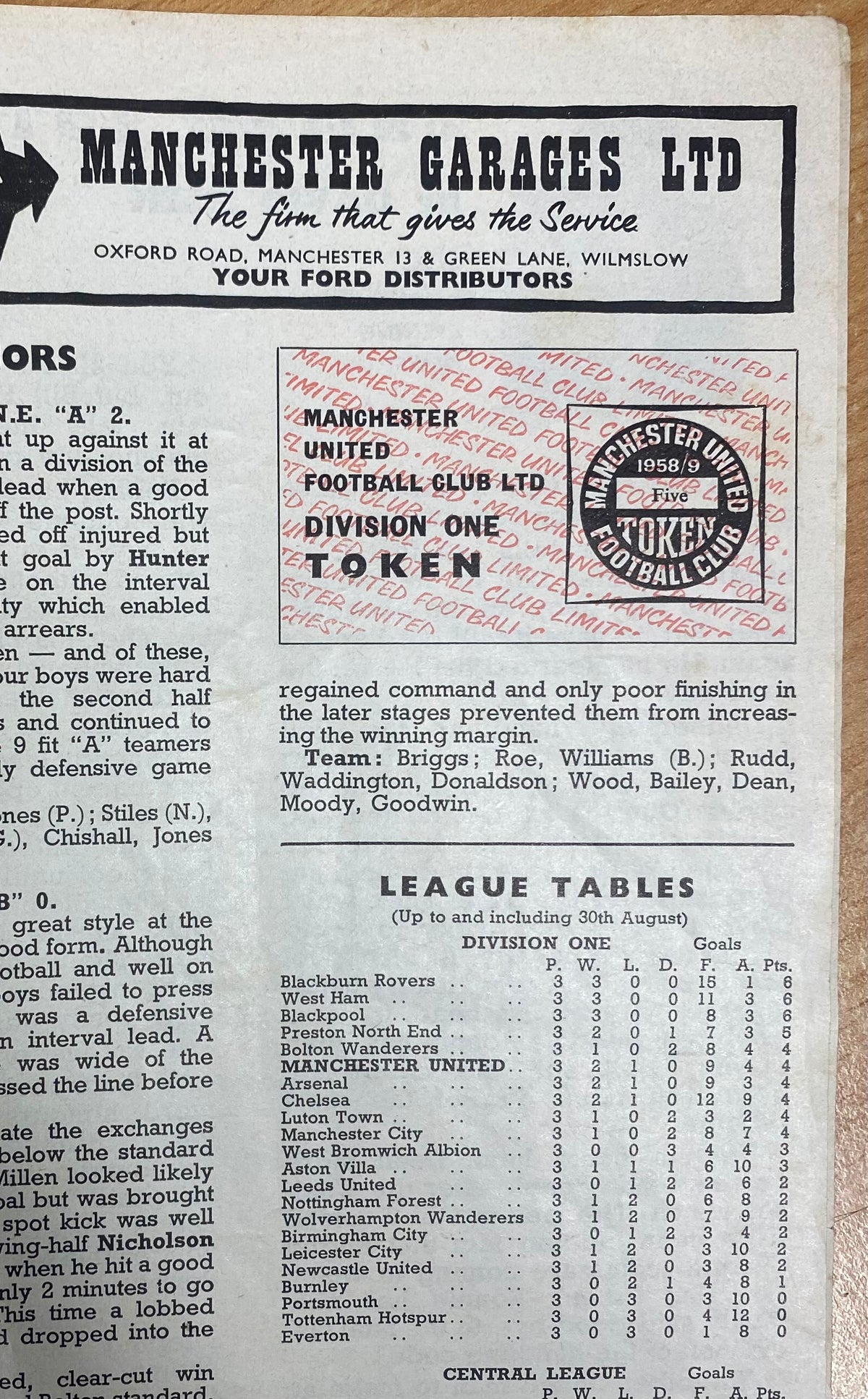 1958/59 ORIGINAL DIVISION ONE PROGRAMME MANCHESTER UNITED V BLACKBURN ROVERS