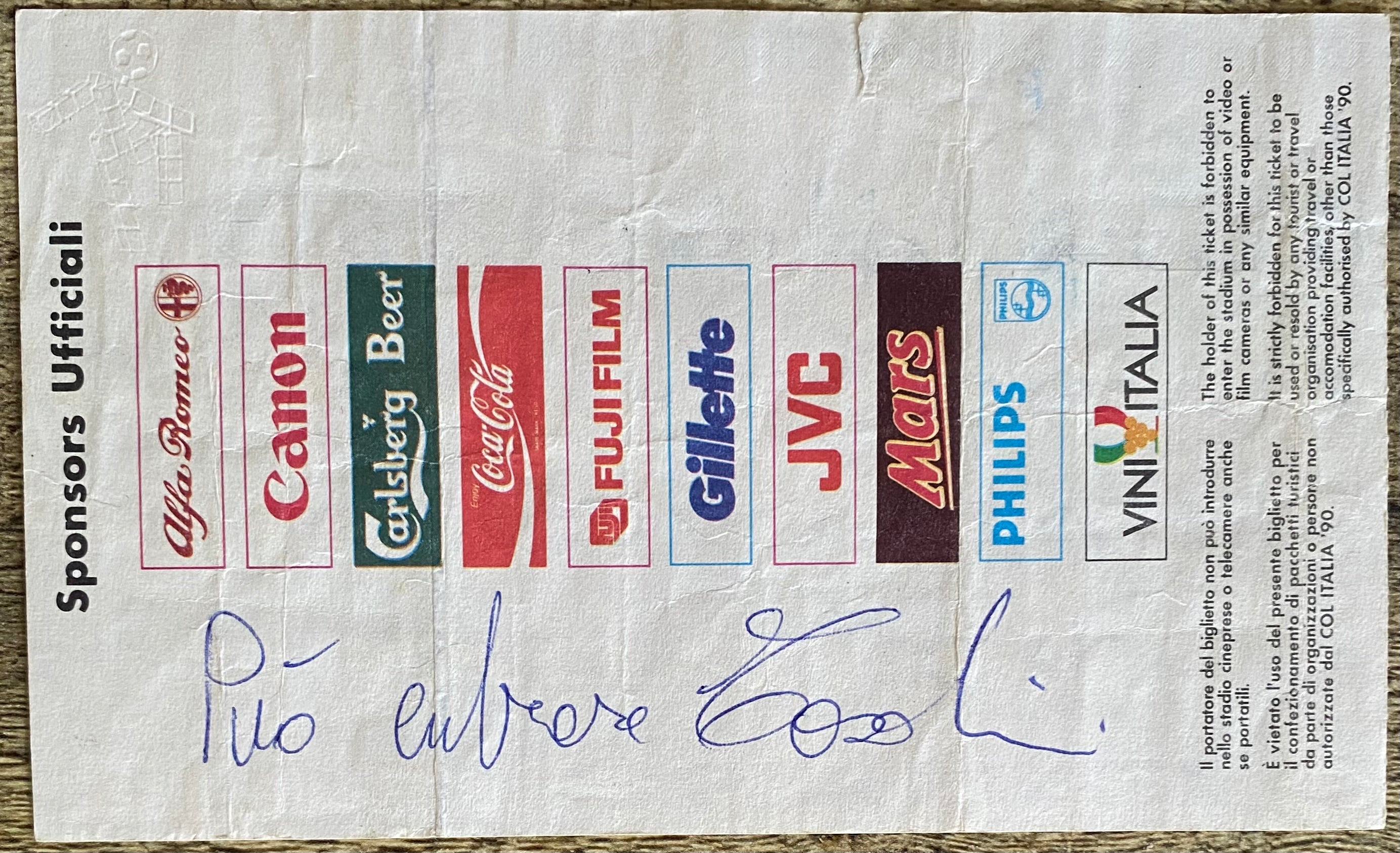 1990 ORIGINAL WORLD CUP 1ST ROUND TICKET BELGIUM V SOUTH KOREA @ VERONA