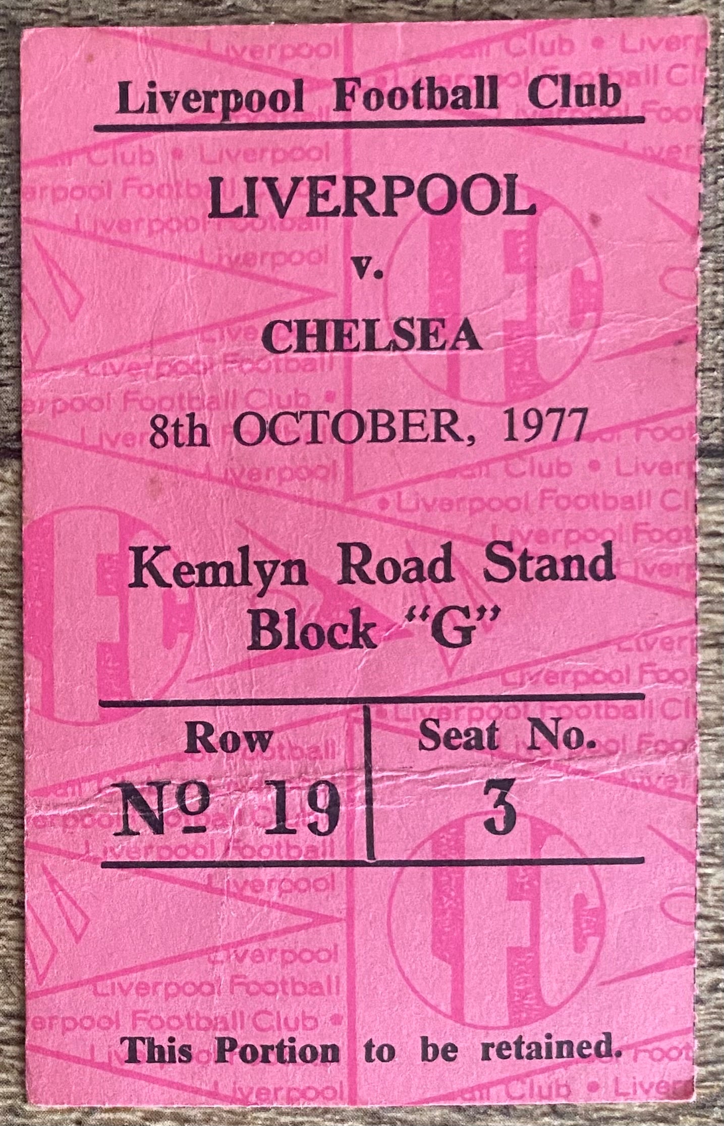 1977/78 ORIGINAL DIVISION ONE TICKET LIVERPOOL V CHELSEA