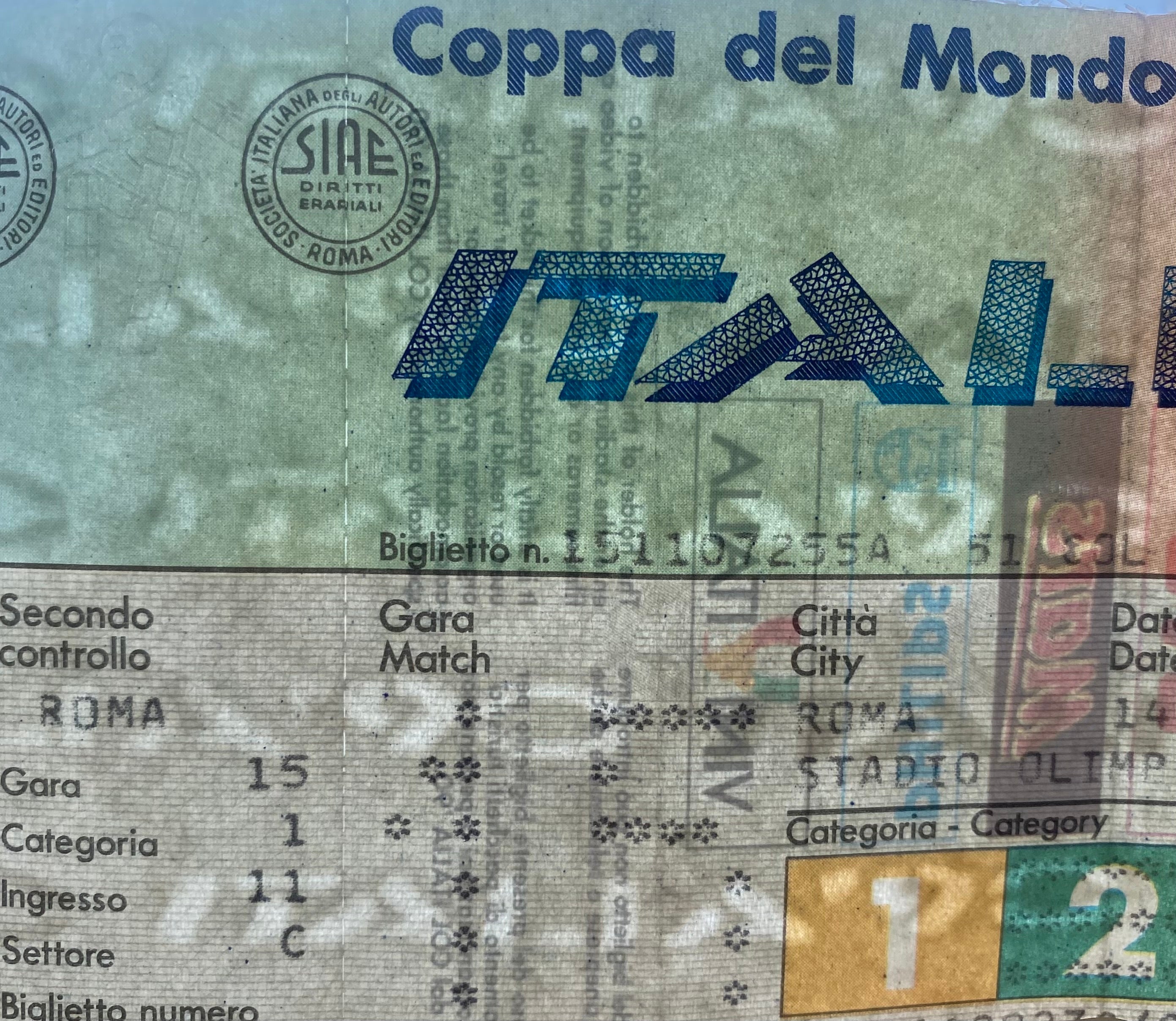 1990 ORIGINAL WORLD CUP 1ST ROUND UNUSED TICKET ITALY V UNITED STATES @ ROME