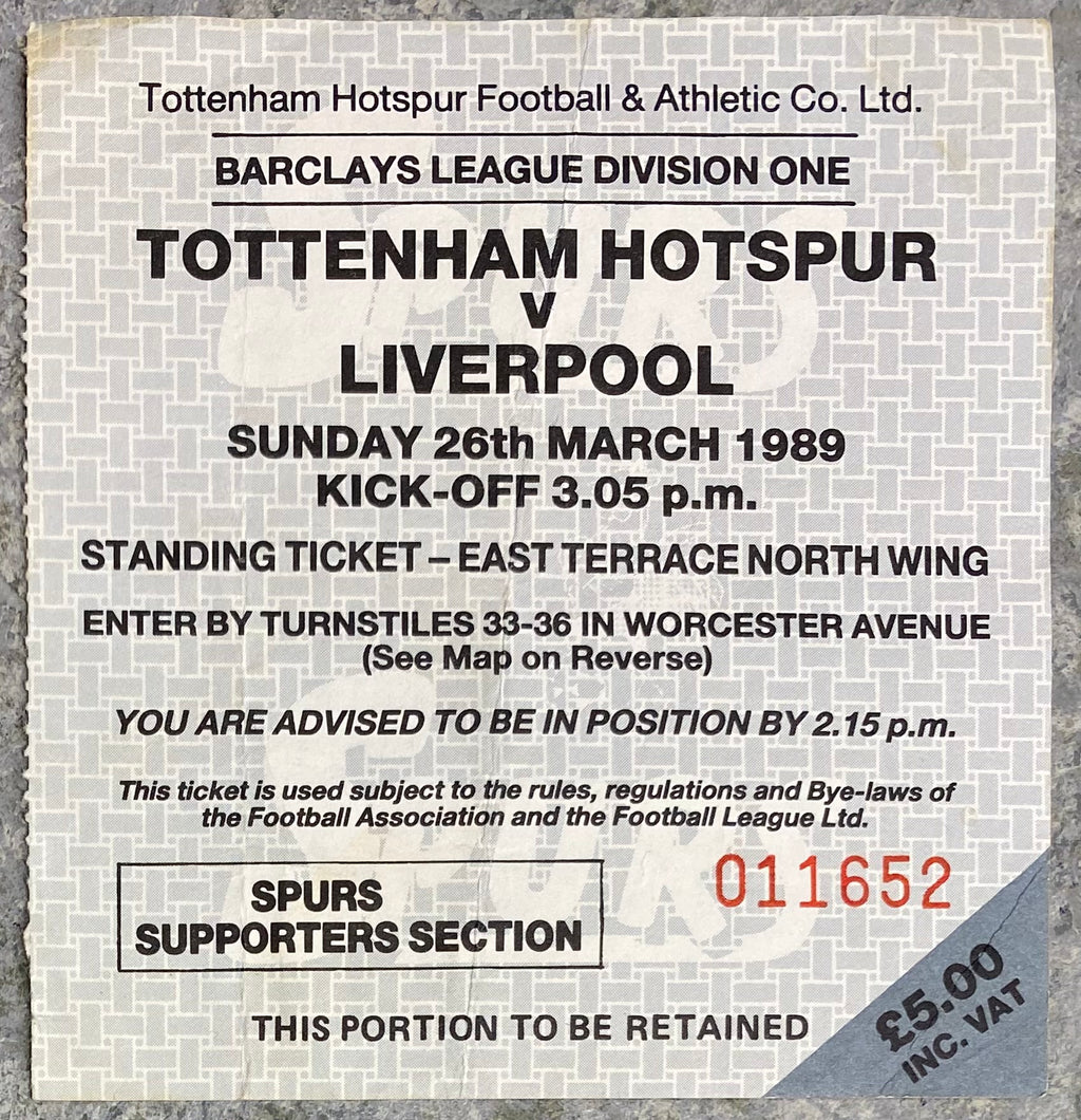 1988/89 ORIGINAL DIVISION ONE TICKET TOTTENHAM HOTSPUR V LIVERPOOL