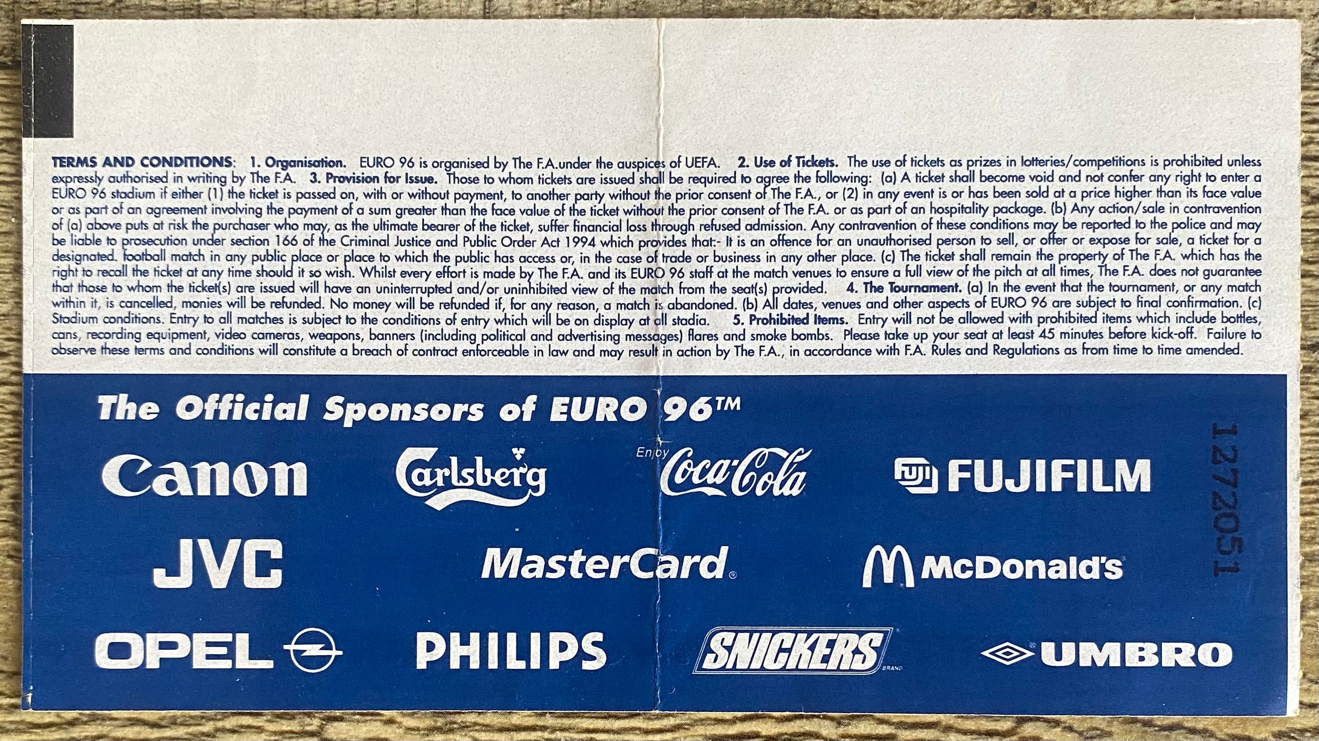 1996 ORIGINAL EUROPEAN CHAMPIONSHIPS EURO 96 TICKET CZECH REPUBLIC V ITALY @ ANFIELD