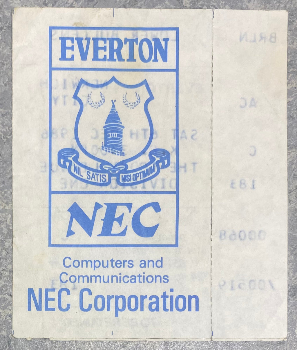 1986/87 ORIGINAL DIVISION ONE TICKET EVERTON V NORWICH CITY