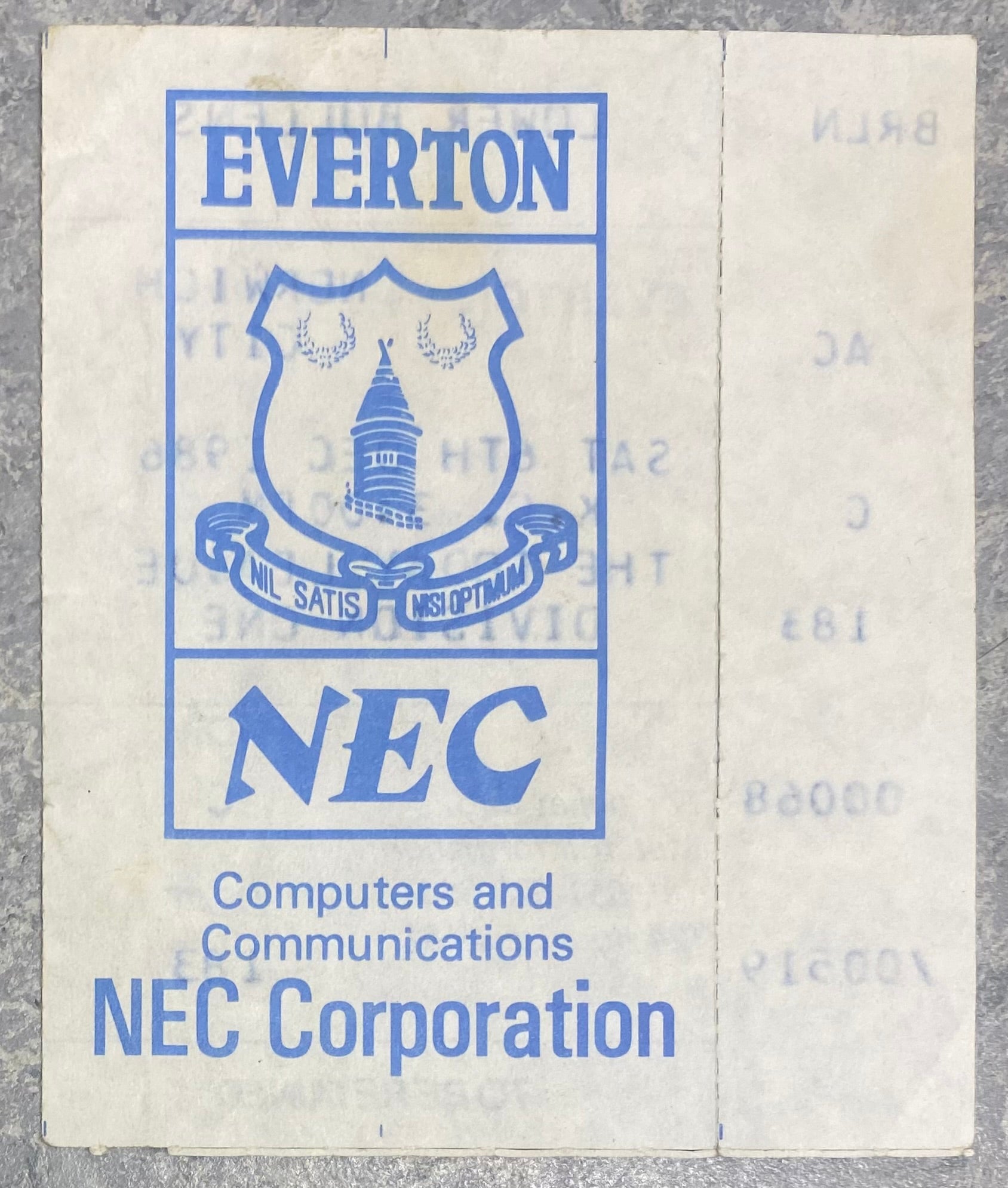 1986/87 ORIGINAL DIVISION ONE TICKET EVERTON V NORWICH CITY