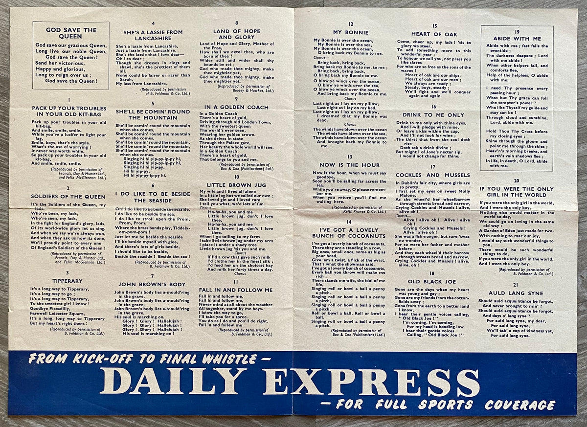 1953 ORIGINAL OFFICIAL FA CUP FINAL COMMUNITY SINGING SONG SHEET BLACKPOOL V BOLTON WANDERERS