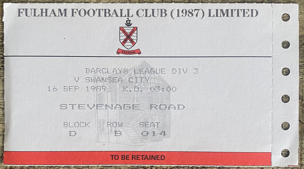 1989/90 ORIGINAL DIVISION 3 TICKET FULHAM V SWANSEA CITY