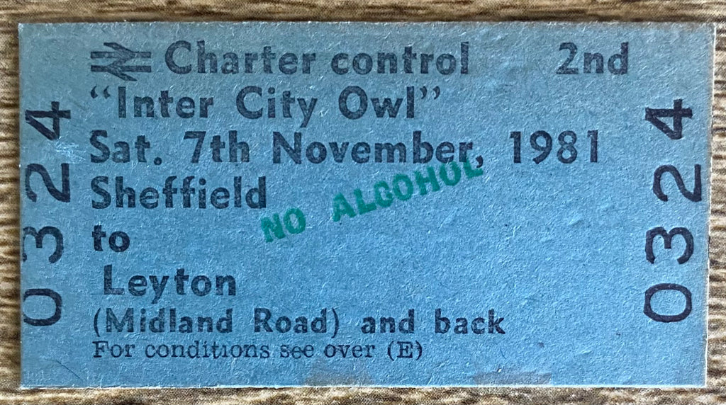 1981 ORIGINAL FOOTBALL SPECIAL BRITISH RAIL TRAIN TICKET SHEFFIELD WEDNESDAY TRAVELLING TO ORIENT