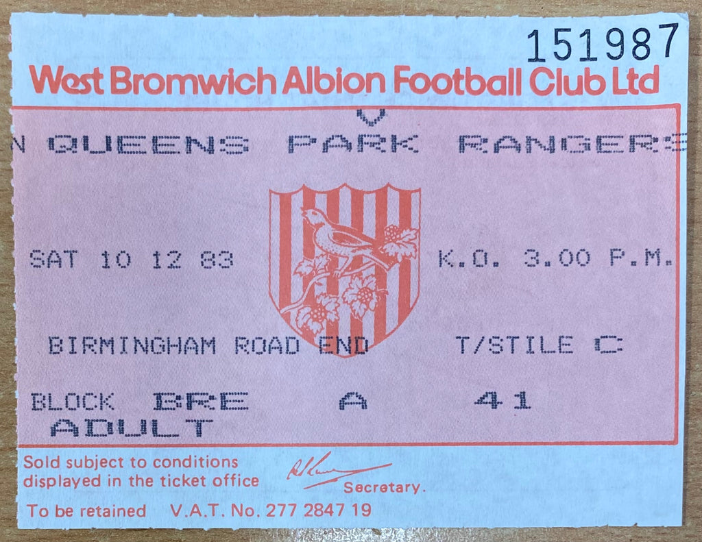 1983/84 ORIGINAL DIVISION 1 TICKET WEST BROMWICH ALBION V QUEENS PARK RANGERS