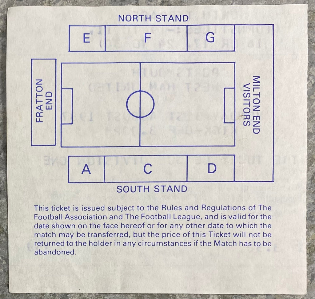 1987/88 ORIGINAL DIVISION 1 TICKET PORTSMOUTH V WEST HAM UNITED