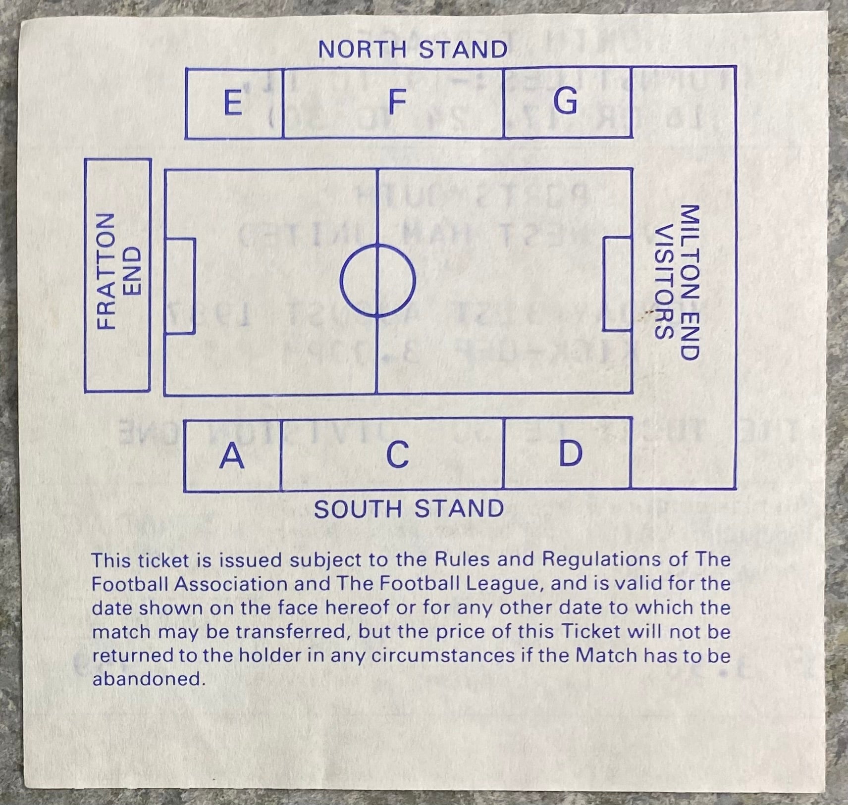 1987/88 ORIGINAL DIVISION 1 TICKET PORTSMOUTH V WEST HAM UNITED