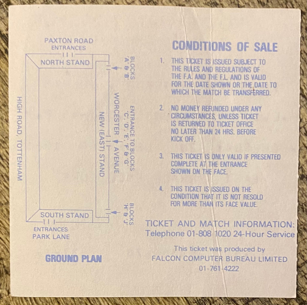 1981/82 ORIGINAL LEAGUE CUP 4TH ROUND TICKET TOTTENHAM HOTSPUR V FULHAM
