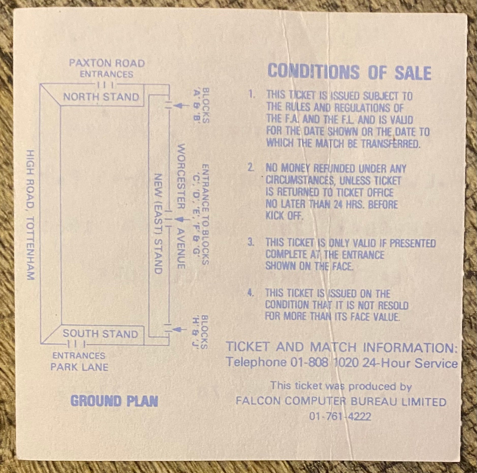1981/82 ORIGINAL LEAGUE CUP 4TH ROUND TICKET TOTTENHAM HOTSPUR V FULHAM