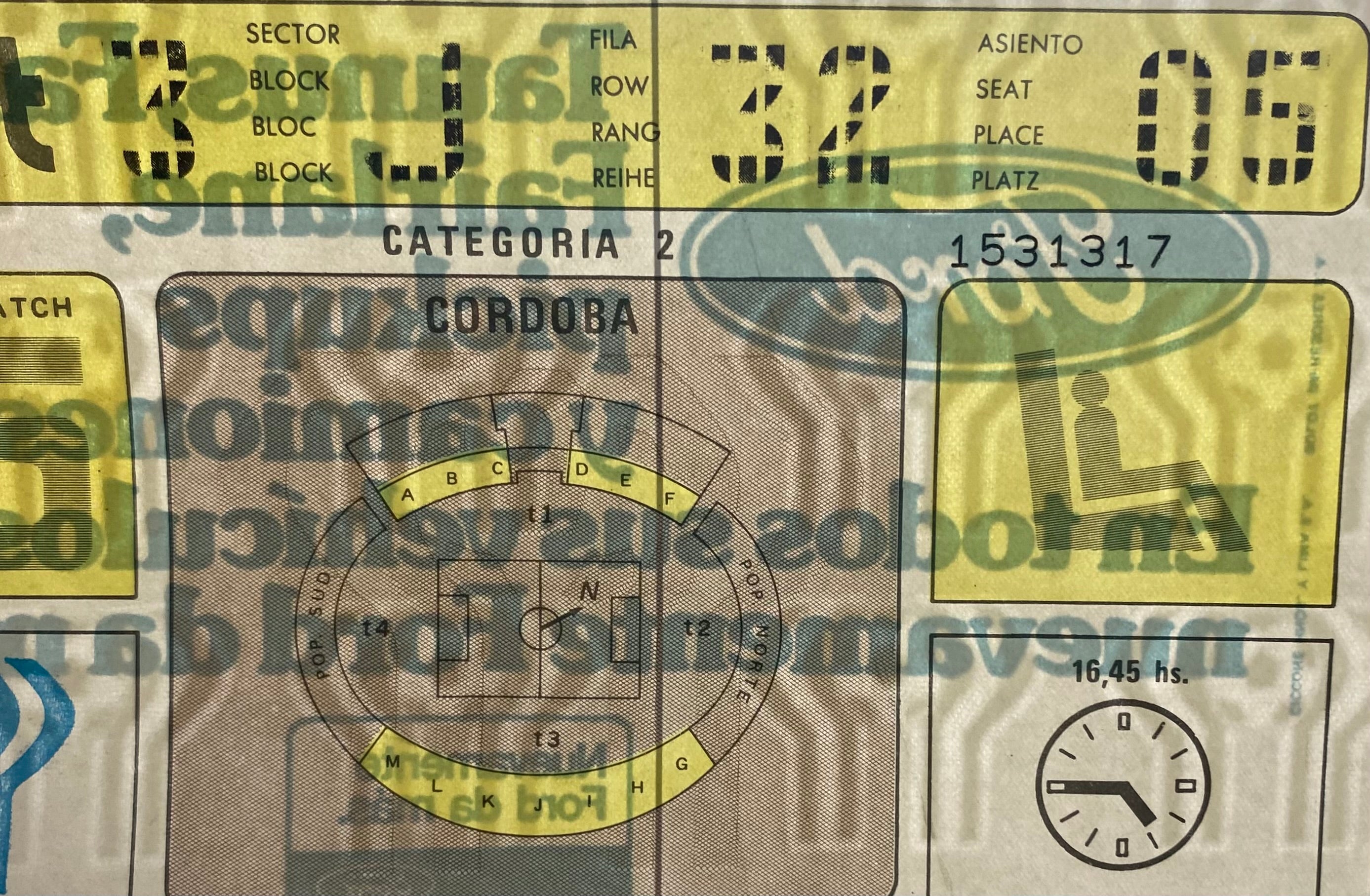 1978 ORIGINAL WORLD CUP 1ST ROUND TICKET SCOTLAND V IRAN @ CORDOBA