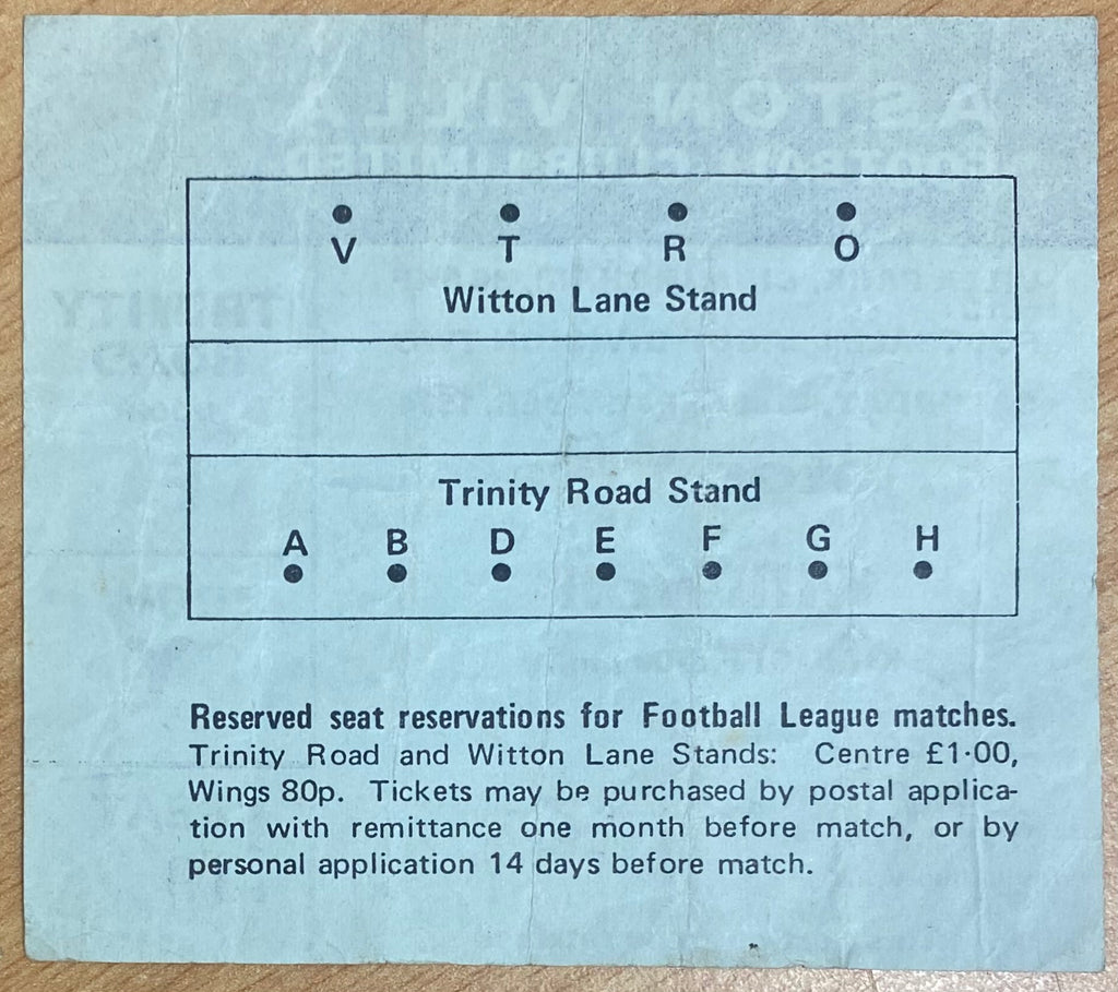 1974/75 ORIGINAL DIVISION 2 TICKET ASTON VILLA V MILLWALL