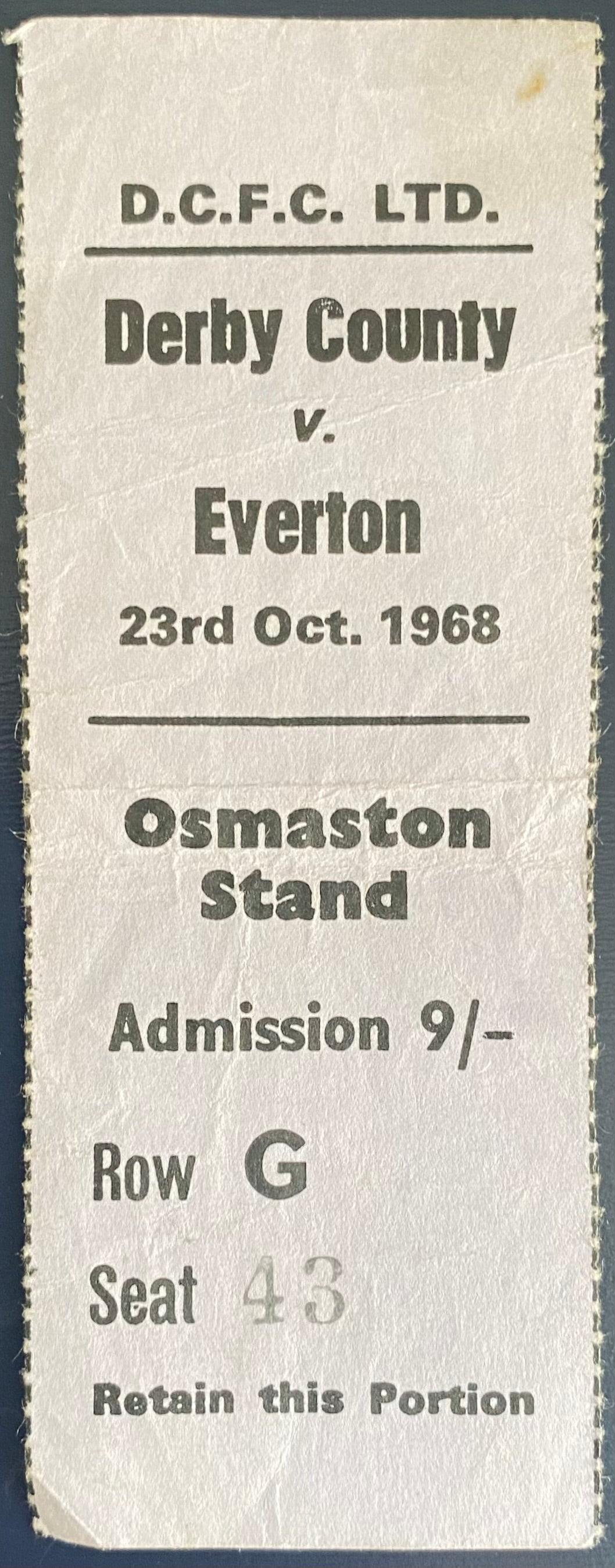 1968/69 ORIGINAL LEAGUE CUP 4TH ROUND REPLAY TICKET DERBY COUNTY V EVERTON
