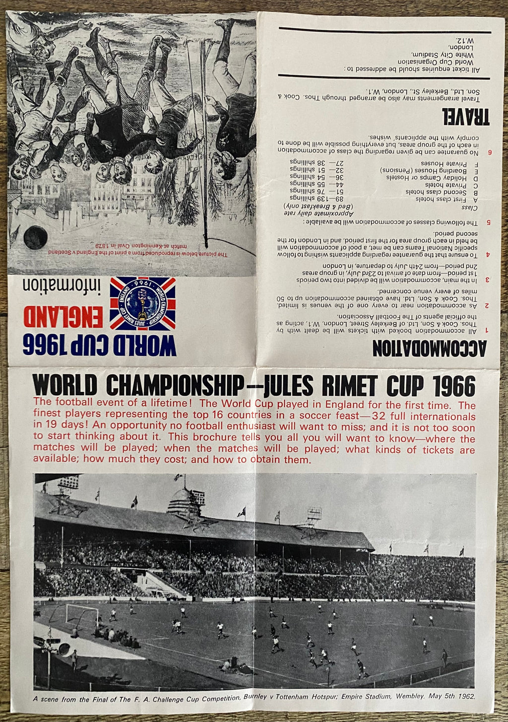 1966 WORLD CUP ORIGINAL OFFICIAL TICKET INFORMATION FOLD OUT BOOKLET