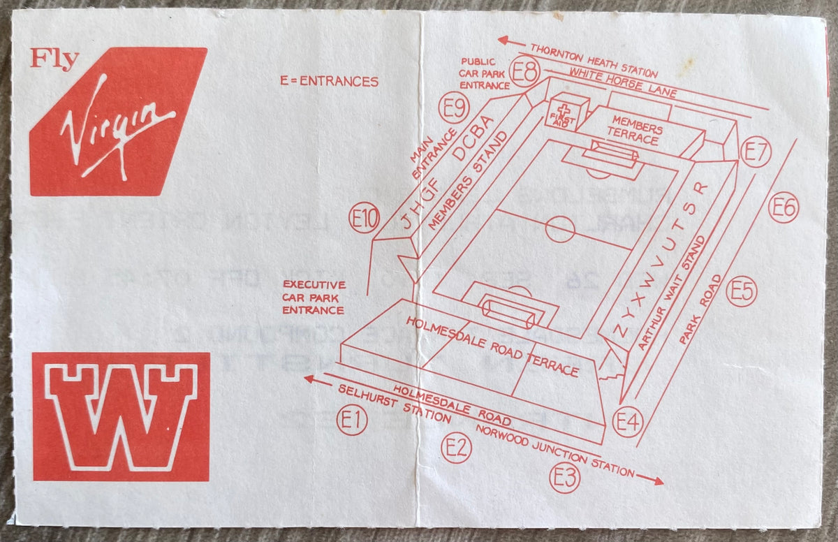 1990/91 ORIGINAL RUMBELOWS CUP ROUND 2ND ROUND 1ST LEG TICKET CHARLTON ATHLETIC V LEYTON ORIENT
