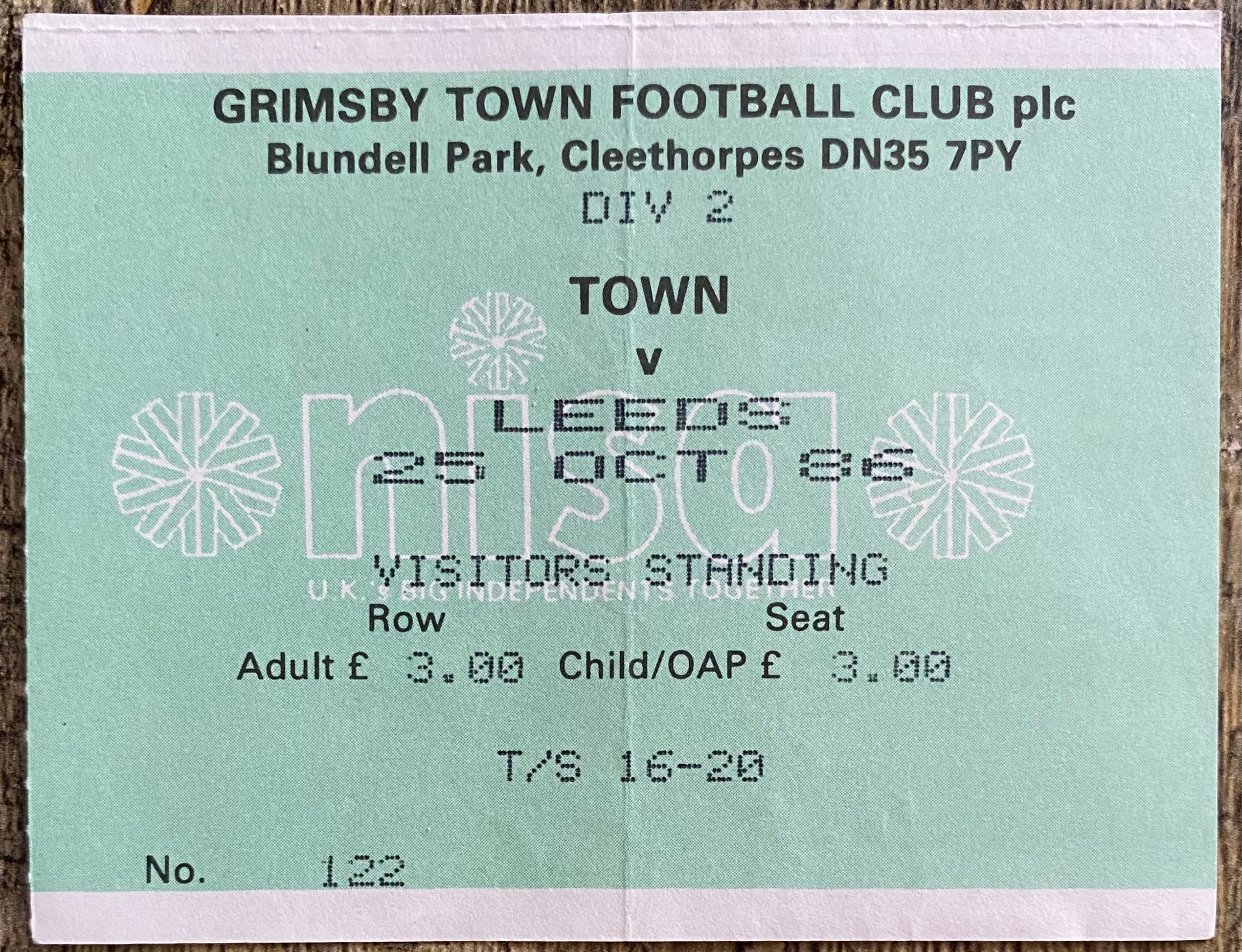 1986/87 ORIGINAL DIVISION TWO TICKET GRIMSBY TOWN V LEEDS UNITED