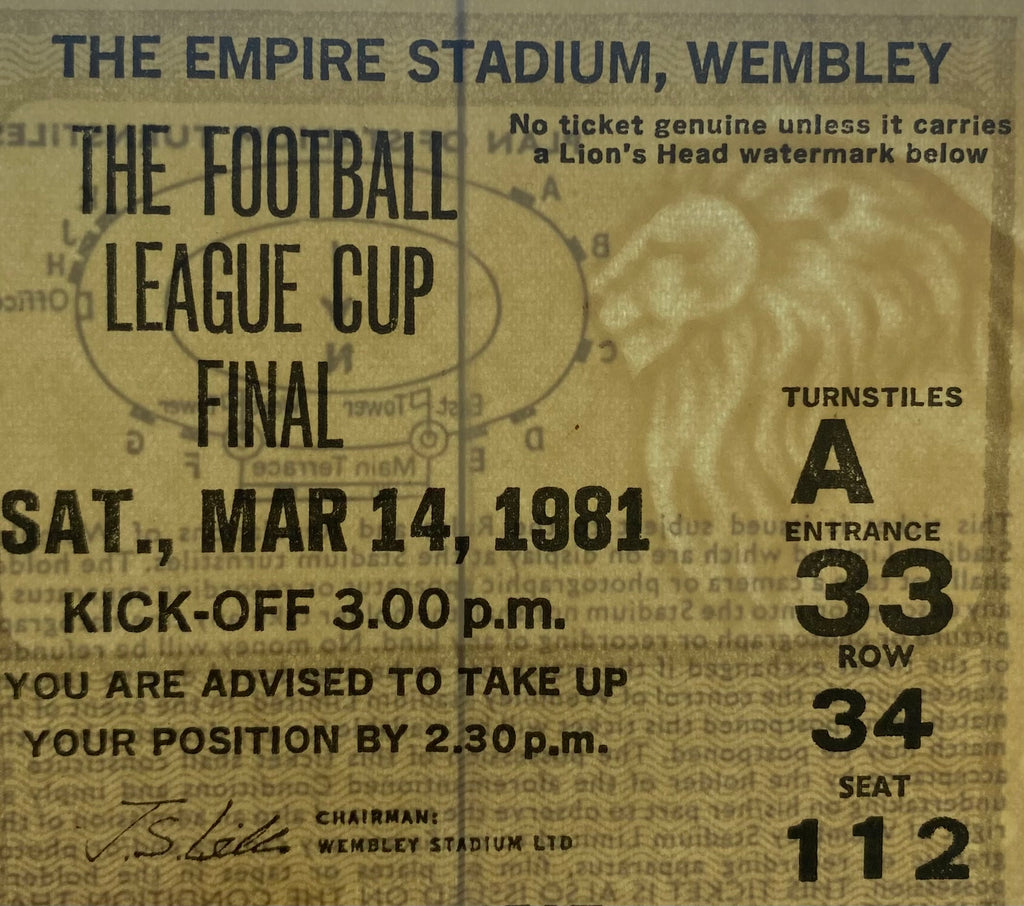1981 ORIGINAL LEAGUE CUP FINAL TICKET LIVERPOOL V WEST HAM UNITED