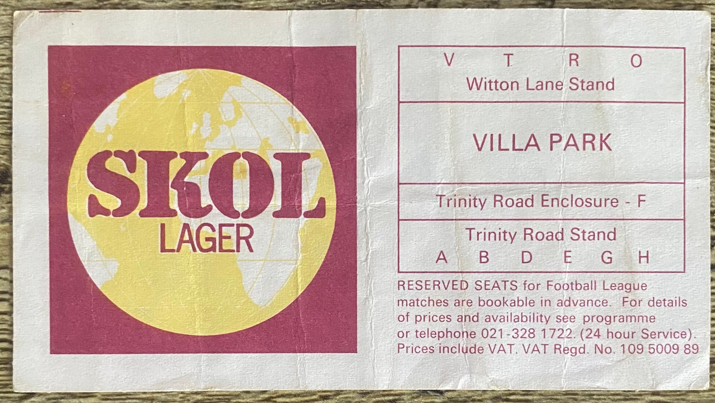 1976/77 ORIGINAL LEAGUE CUP 3RD ROUND TICKET ASTON VILLA V NORWICH CITY