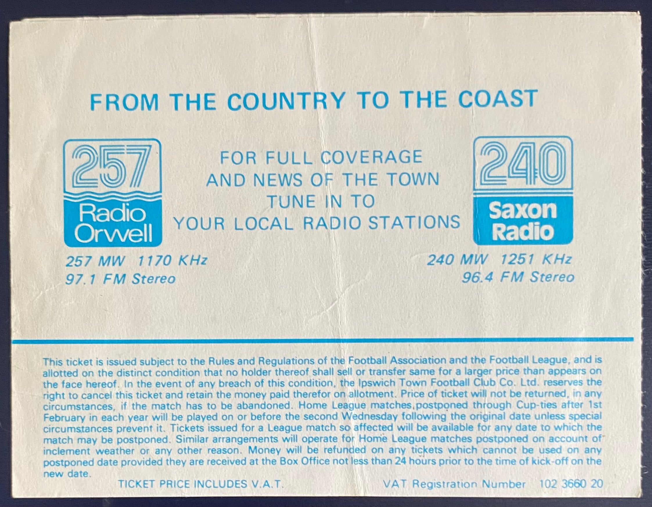 1987/88 ORIGINAL DIVISION 2 TICKET IPSWICH TOWN V LEEDS UNITED