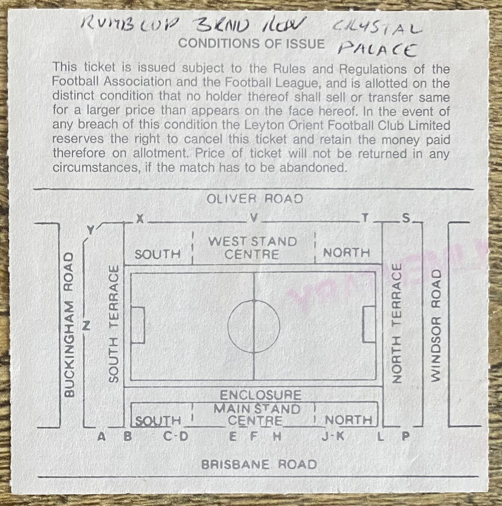 1990/91 ORIGINAL RUMBELOWS CUP 3RD ROUND REPLAY TICKET LEYTON ORIENT V CRYSTAL PALACE