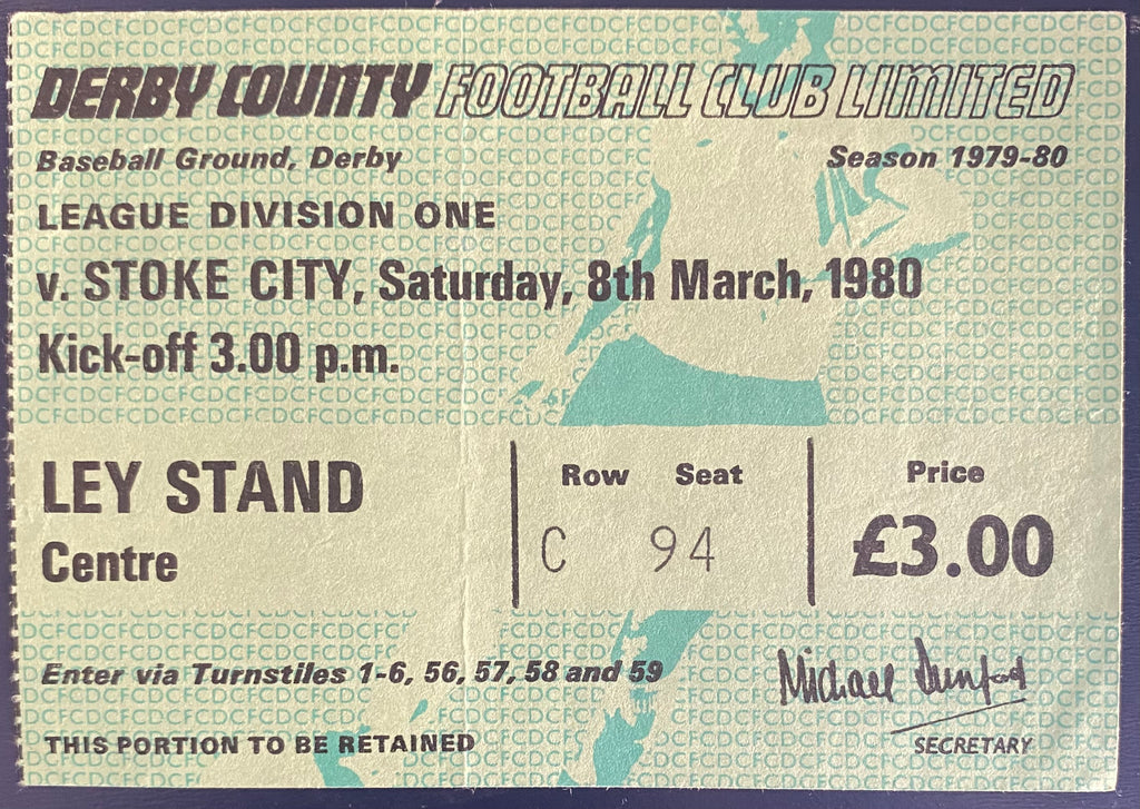 1979/80 ORIGINAL DIVISION 1 TICKET DERBY COUNTY V STOKE CITY