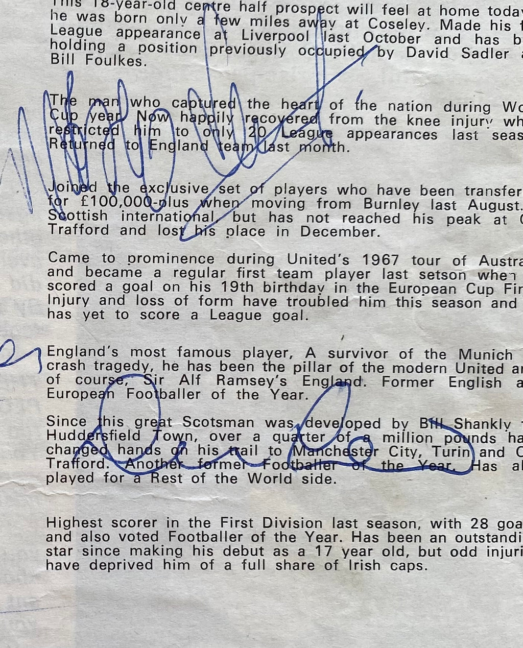 1968/69 ORIGINAL FA CUP 5TH ROUND PROGRAMME AND TICKET  BIRMINGHAM CITY V MANCHESTER UNITED (SIGNED BY BEST, LAW & CHARLTON)