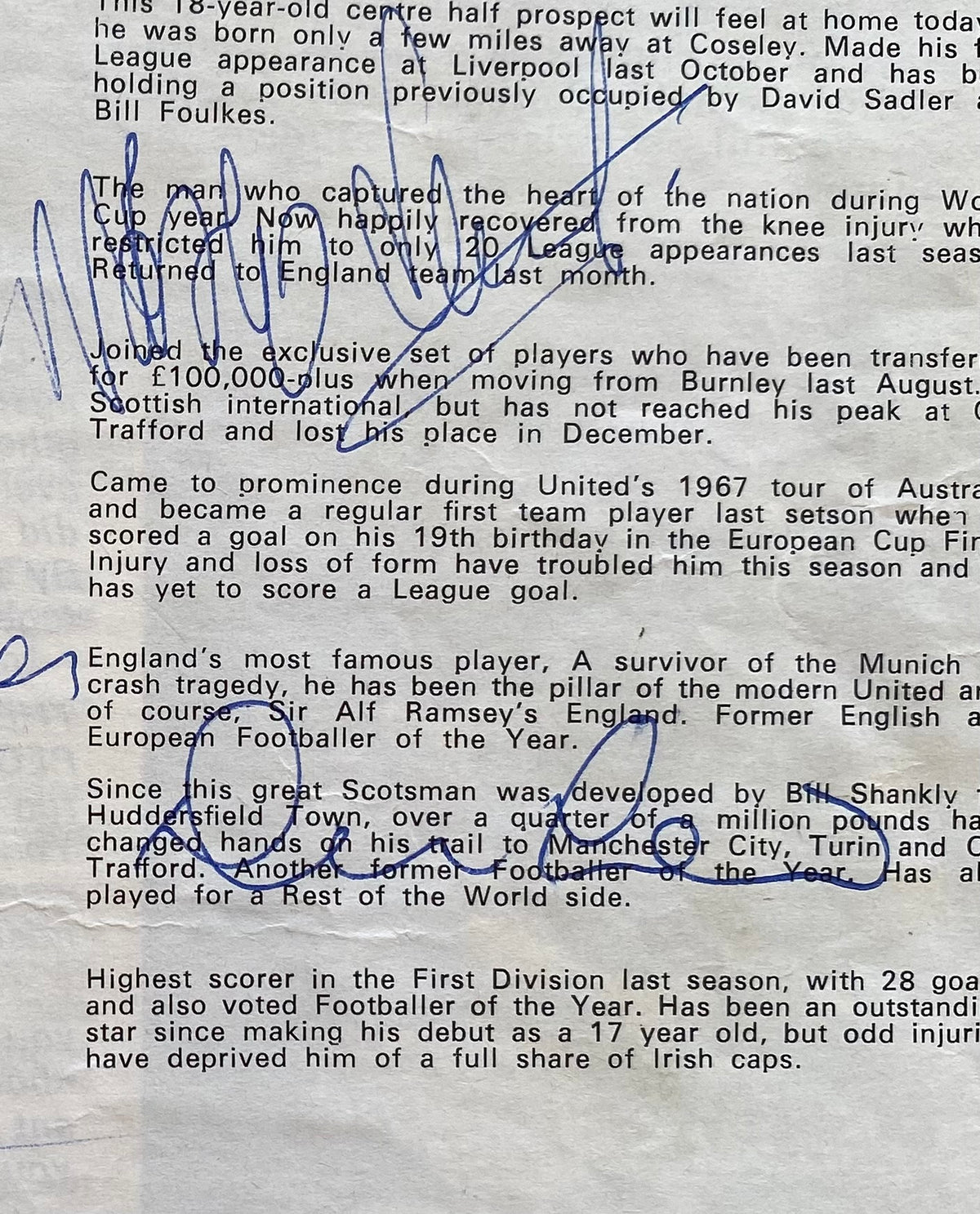 1968/69 ORIGINAL FA CUP 5TH ROUND PROGRAMME AND TICKET  BIRMINGHAM CITY V MANCHESTER UNITED (SIGNED BY BEST, LAW & CHARLTON)