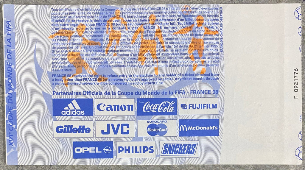 1998 ORIGINAL WORLD CUP 1ST ROUND TICKET UNITED STATES V YUGOSLAVIA @ NANTES