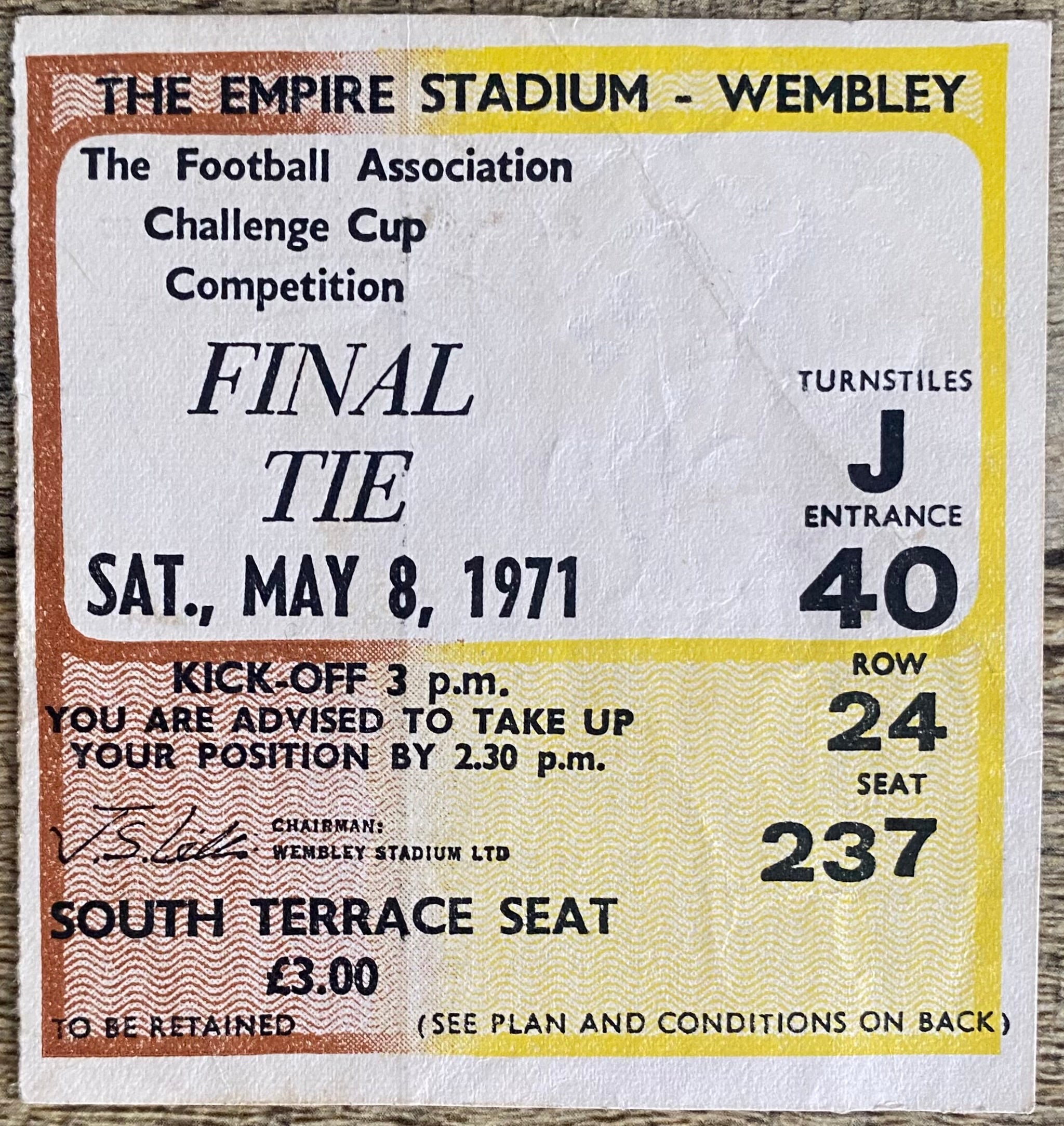 1971 ORIGINAL FA CUP FINAL TICKET ARSENAL V LIVERPOOL