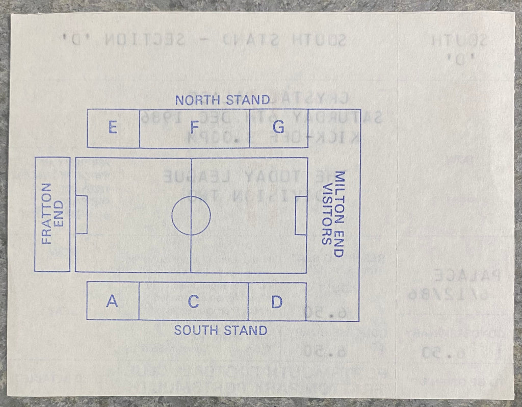1986/87 ORIGINAL DIVISION 2 UNUSED TICKET PORTSMOUTH V CRYSTAL PALACE