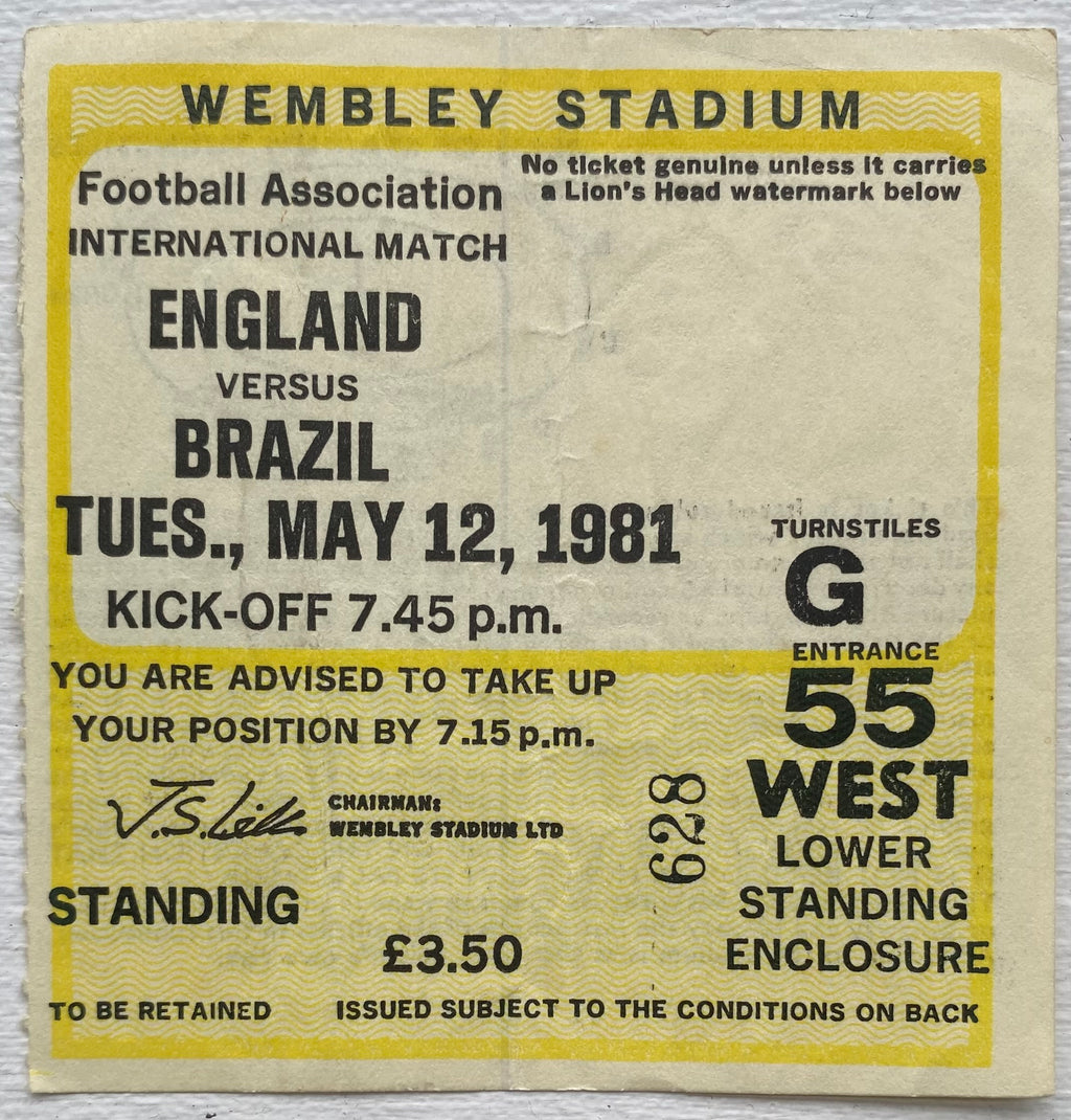 1981 ORIGINAL INTERNATIONAL TICKET ENGLAND V BRAZIL