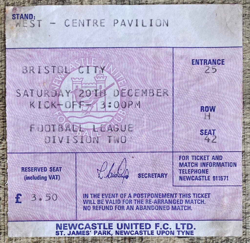 1980/81 ORIGINAL DIVISION TWO TICKET NEWCASTLE UNITED V BRISTOL CITY