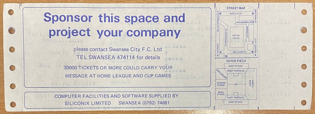 1986/87 ORIGINAL FA CUP 3RD ROUND TICKET SWANSEA CITY V WEST BROMWICH ALBION