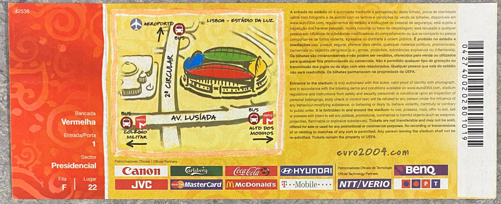 2004 ORIGINAL EUROPEAN CHAMPIONSHIPS UNUSED TICKET ENGLAND V FRANCE @ LISBON