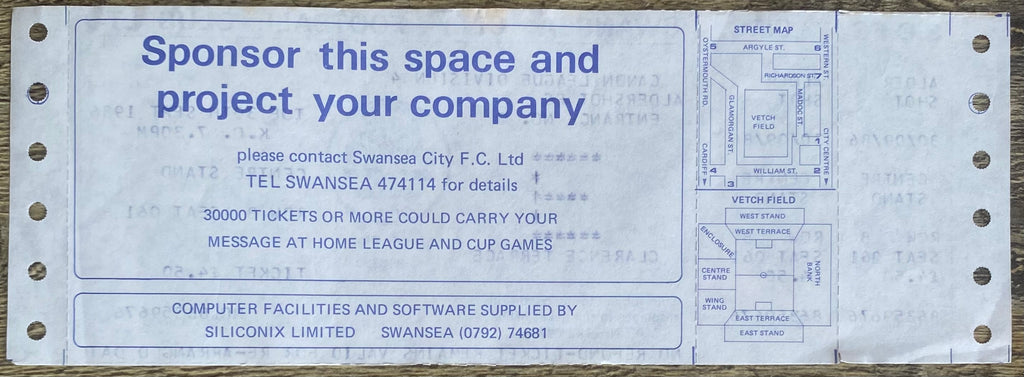 1986/87 ORIGINAL DIVISION 4 UNUSED TICKET SWANSEA CITY V ALDERSHOT