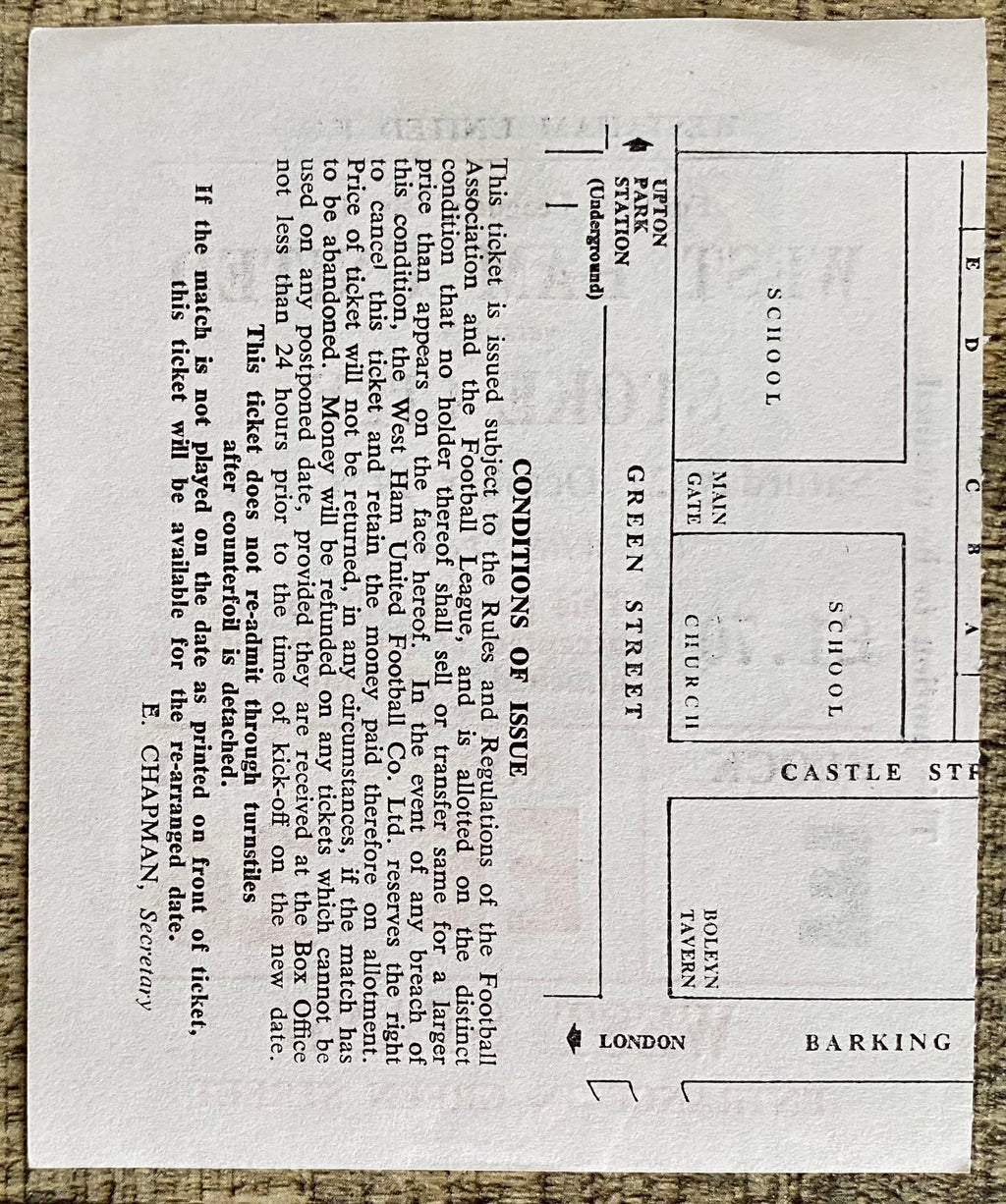 1978/79 ORIGINAL DIVISION 2 TICKET WEST HAM UNITED V STOKE CITY