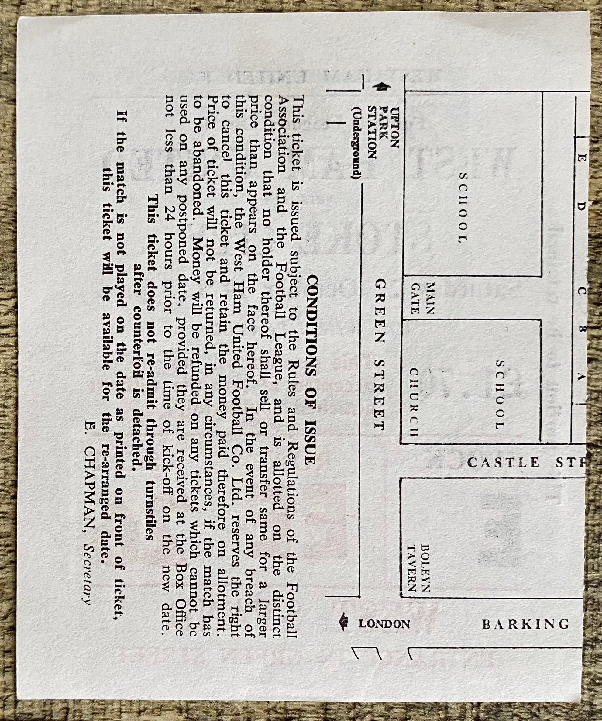 1978/79 ORIGINAL DIVISION 2 TICKET WEST HAM UNITED V STOKE CITY