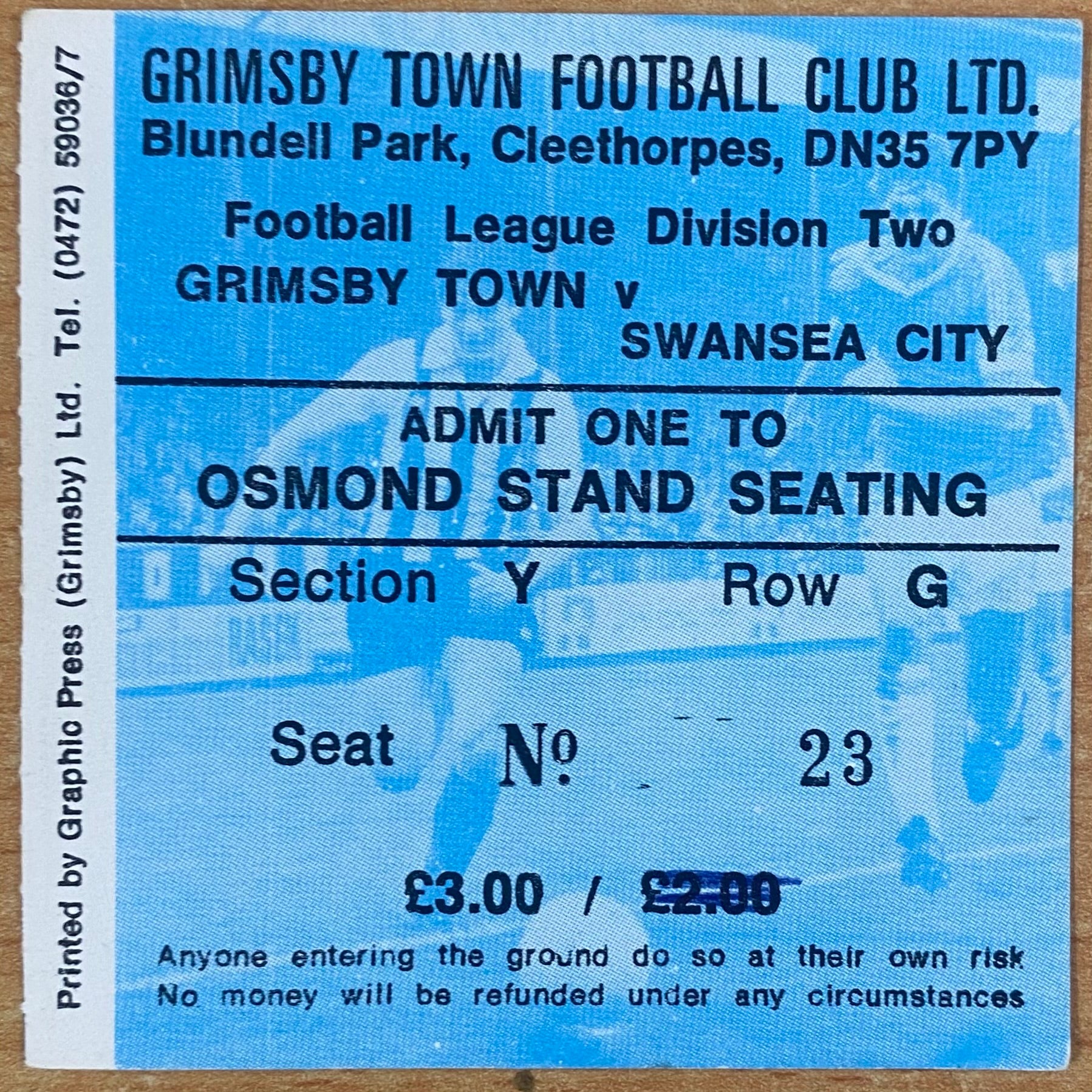 1980/81 ORIGINAL DIVISION TWO TICKET GRIMSBY TOWN V SWANSEA CITY