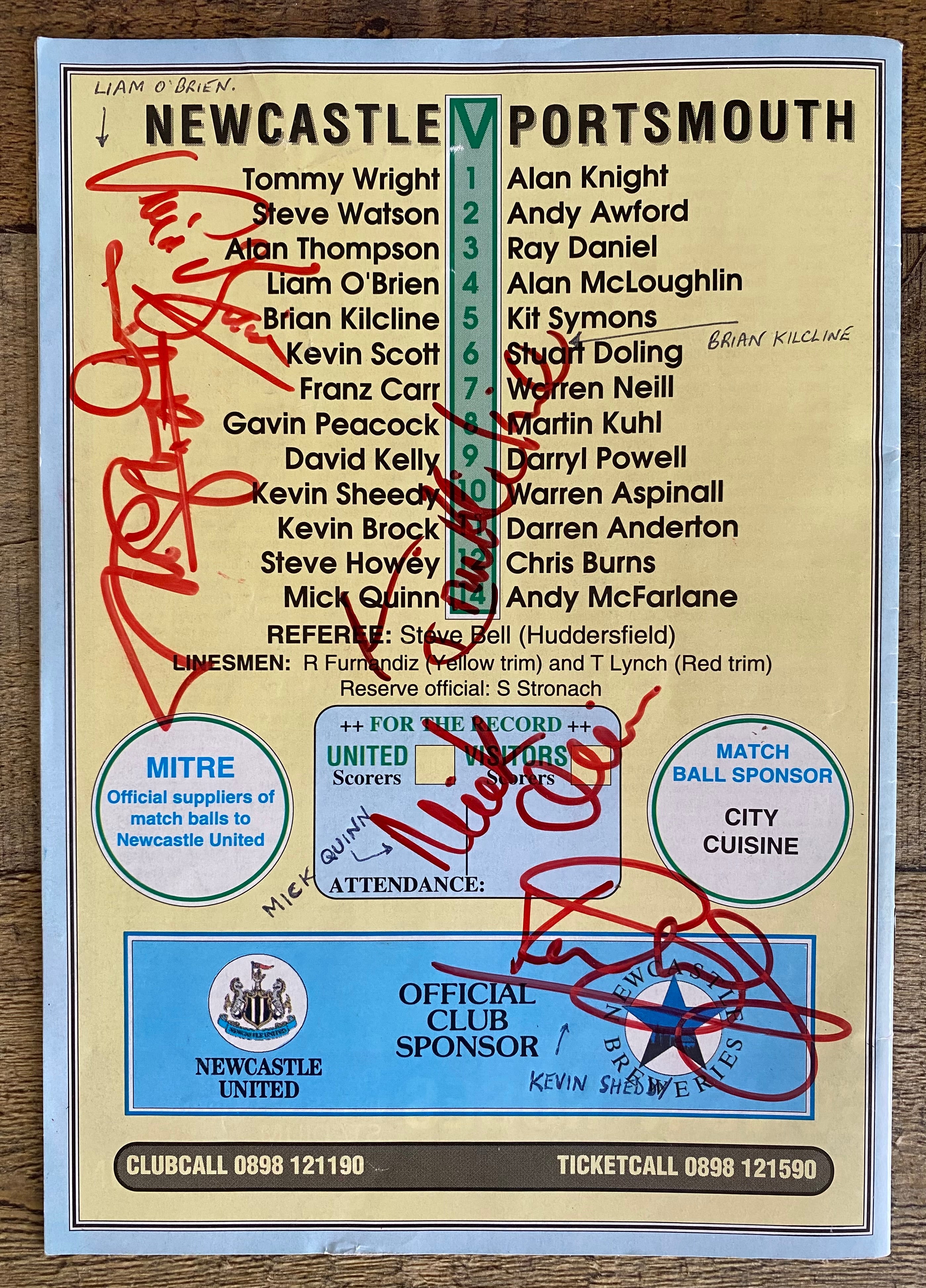 1991/92 ORIGINAL DIVISION 2 SIGNED MATCH PROGRAMME NEWCASTLE UNITED V PORTSMOUTH.(KEEGAN)