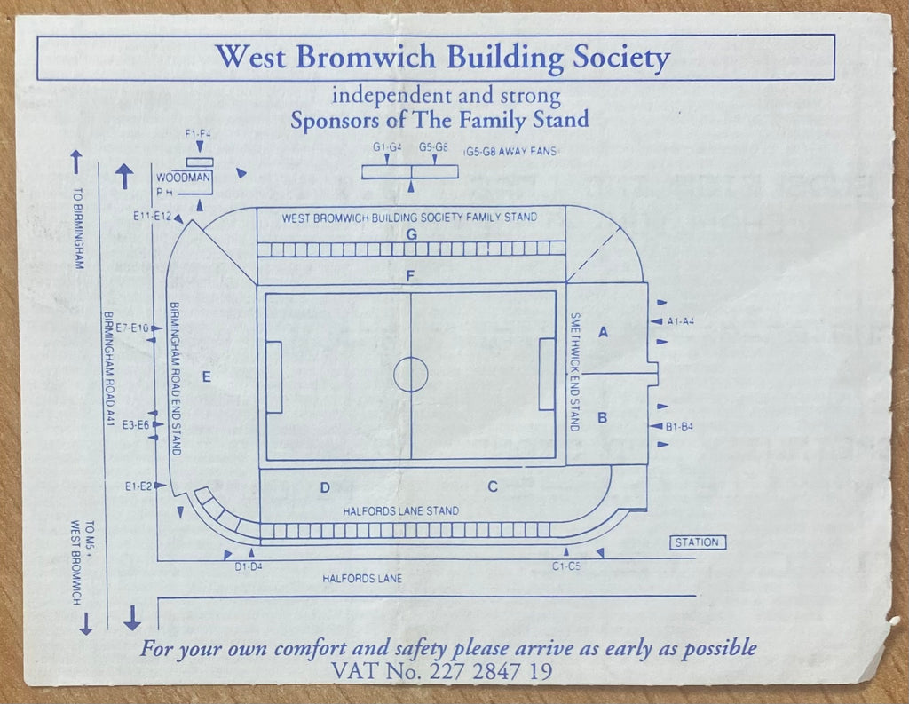 1994/95 ORIGINAL DIVISION 1 TICKET WEST BROMWICH ALBION V CHARLTON ATHLETIC