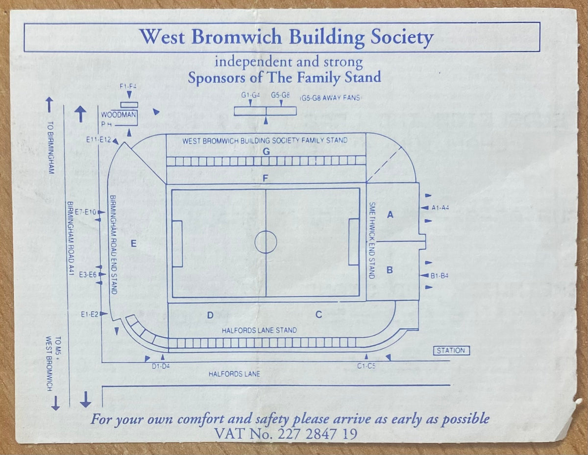 1994/95 ORIGINAL DIVISION 1 TICKET WEST BROMWICH ALBION V CHARLTON ATHLETIC