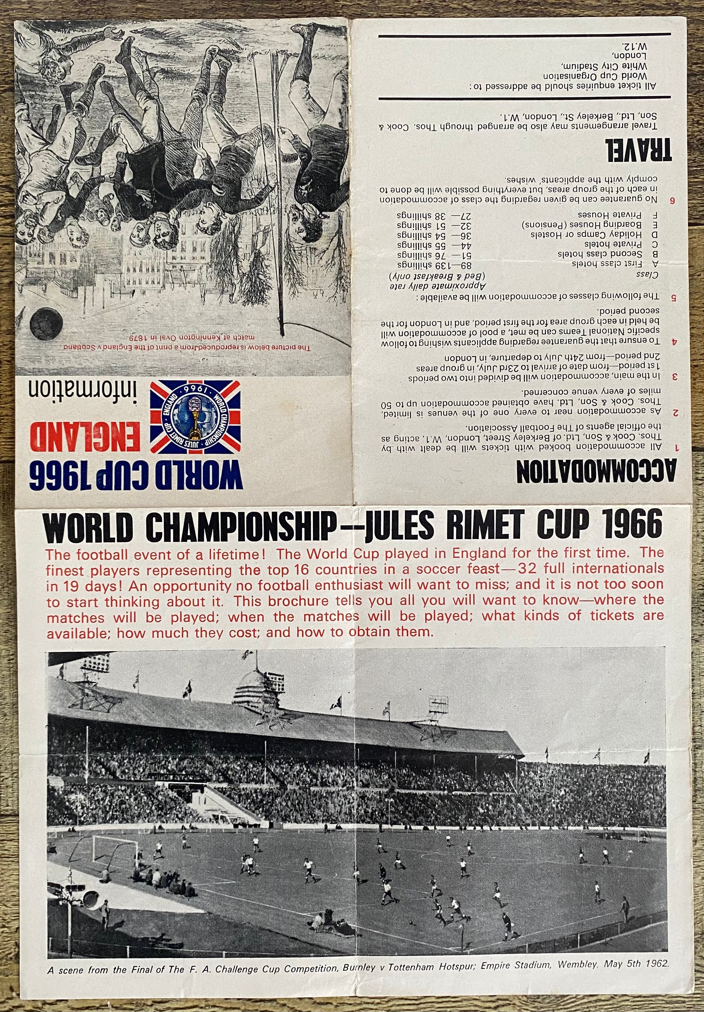 1966 WORLD CUP ORIGINAL OFFICIAL TICKET INFORMATION FOLD OUT BOOKLET