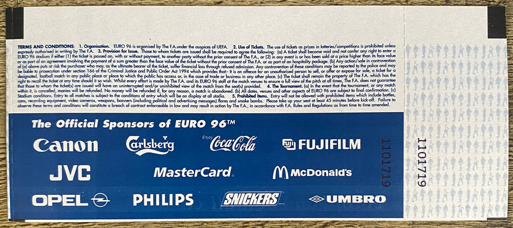 1996 ORIGINAL EUROPEAN CHAMPIONSHIPS EURO 96 UNUSED TICKET FRANCE V BULGARIA @ ST JAMES' PARK
