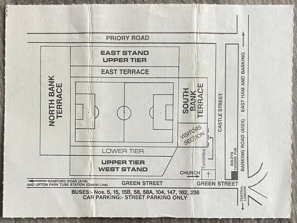 1990/91 ORIGINAL DIVISION 2 TICKET WEST HAM UNITED V OXFORD UNITED