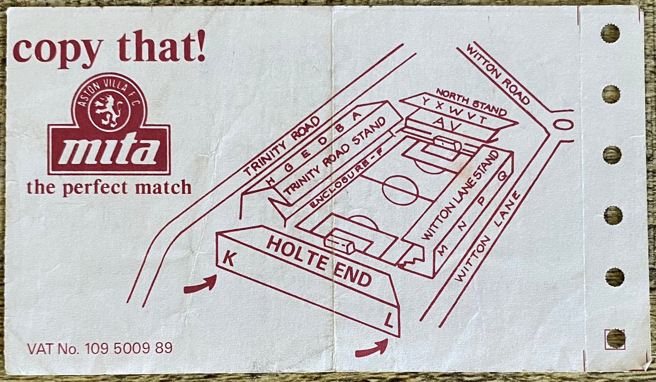 1991/92 ORIGINAL DIVISION 1 TICKET ASTON VILLA V LIVERPOOL