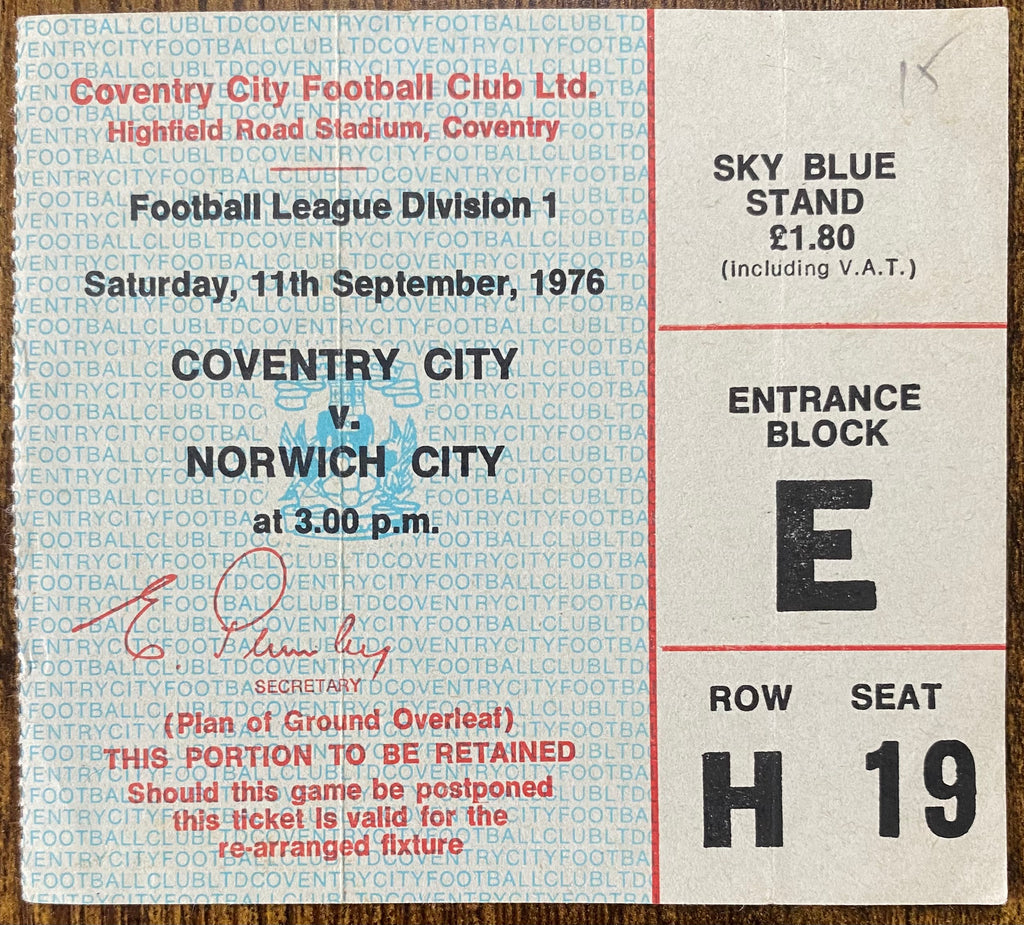 1976/77 ORIGINAL DIVISION 1 TICKET COVENTRY CITY V NORWICH CITY